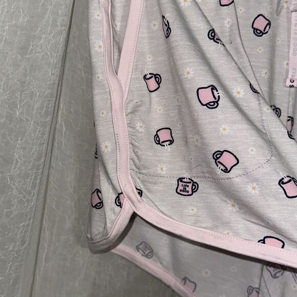 Life is Good Light Pink Navy Coffee Cup Graphic Short Sleeve Top & Shorts PJ Set - Picture 14 of 15